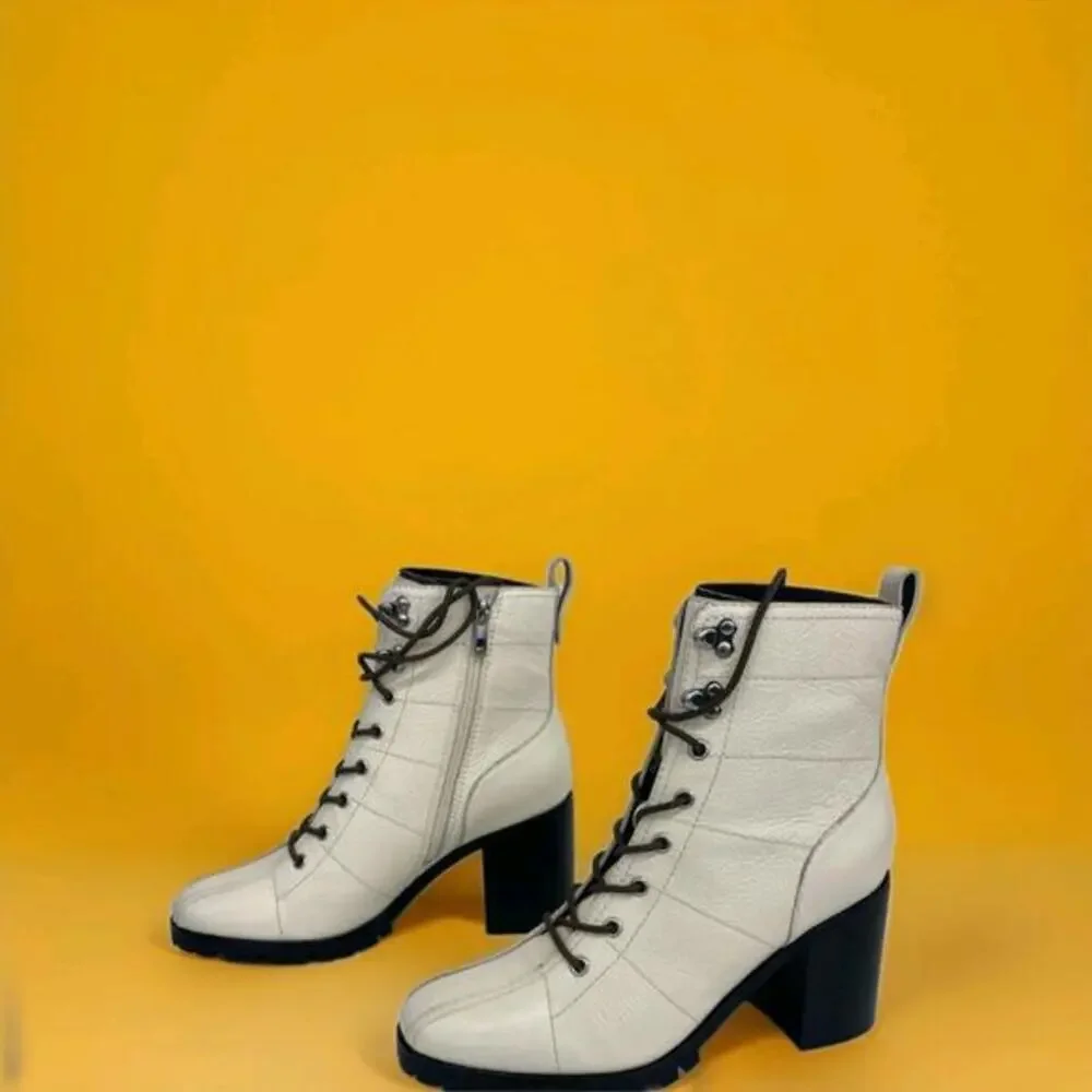 PAIGE Christie Chunky Leather Booties Boots in Bone size 10 NWB New Excellent - Picture 2 of 6